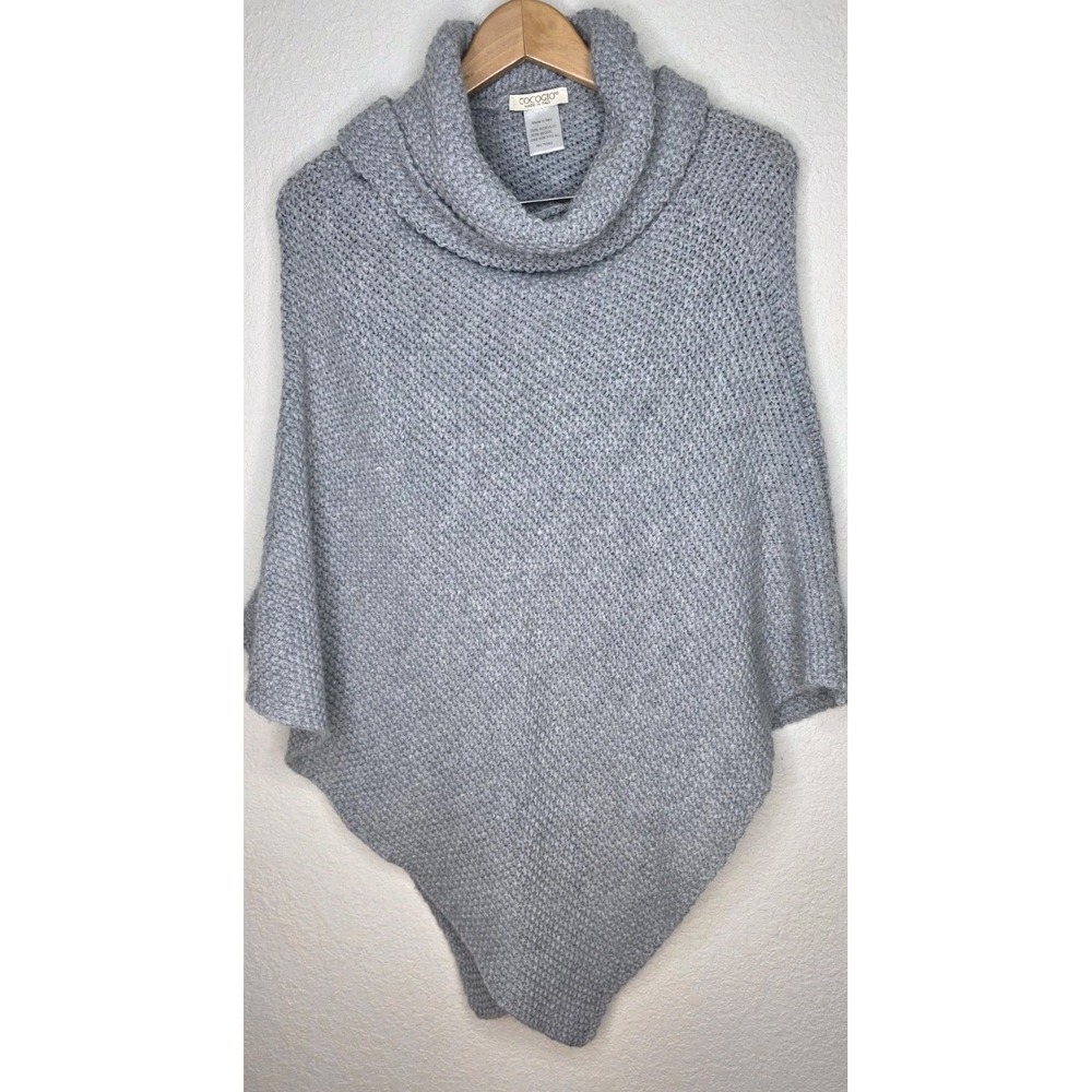 Cocogio Knit Sweater Poncho Cape OS Women Grey Cableknit Soft Italy Pullover